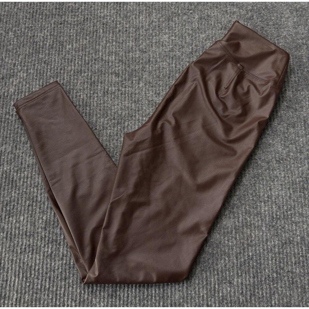 Offline By Aerie Women Small High Rise Real Luxe Fux Leather Leggings Brown NEW